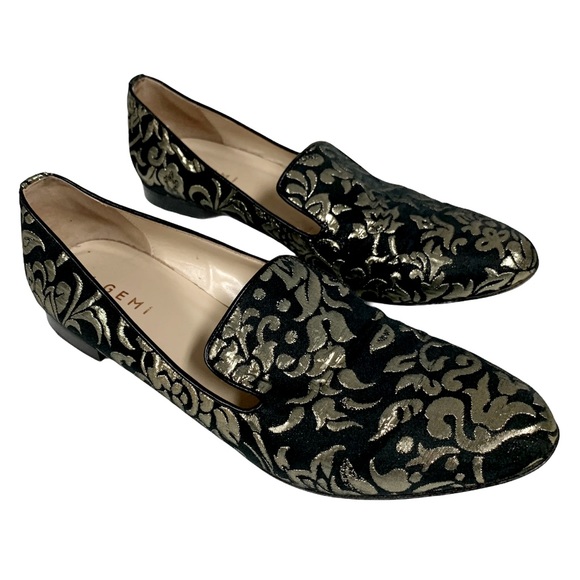 M. Gemi Shoes - M. Gemi Black Gold Italy Embroidered Loafers/Flats -9.5-40 1/2